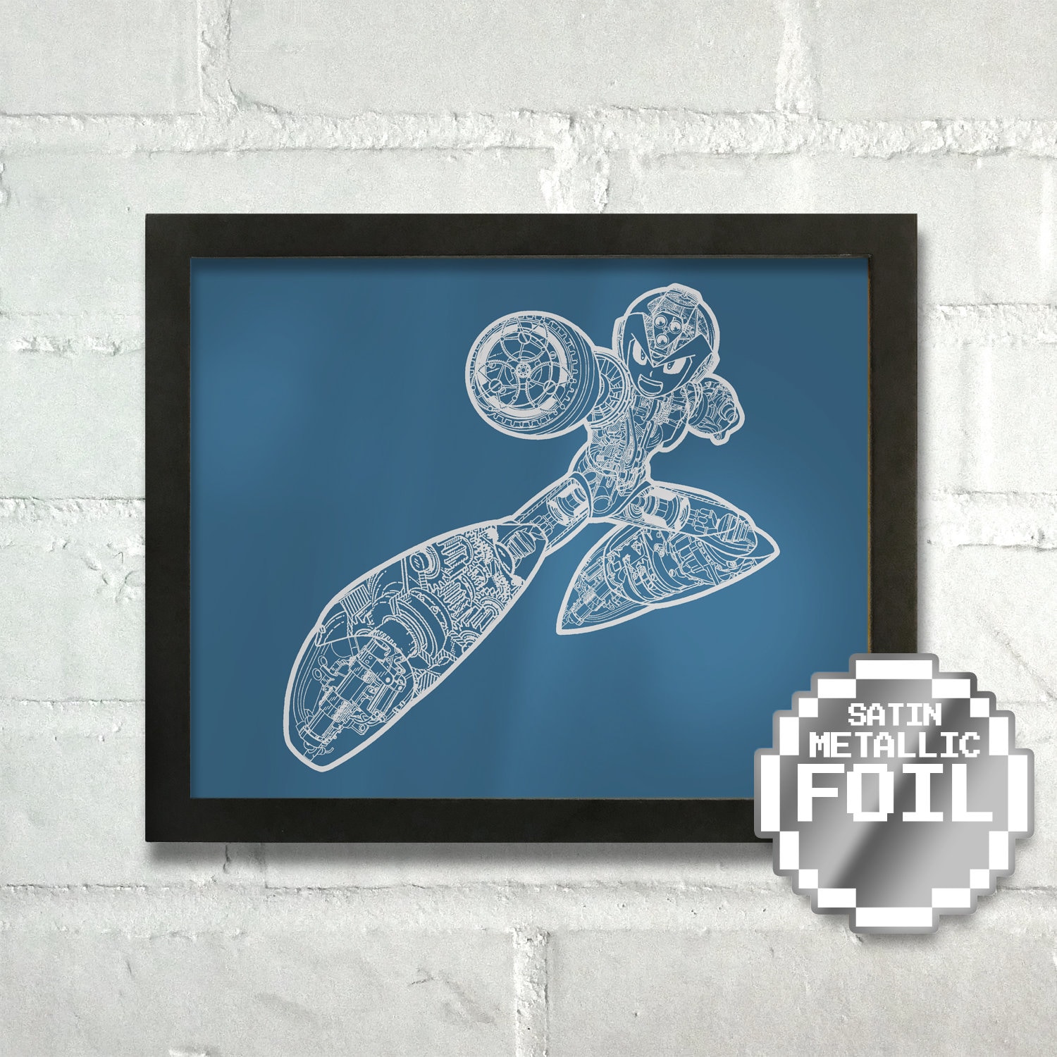 Handmade Video Games Wall Art: Megaman X Blueprint, Metallic Foil