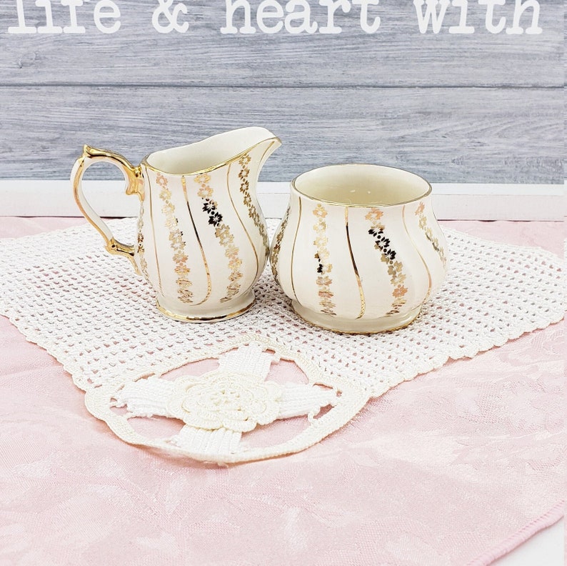 Sadler Cream and Sugar Bowl Set Gold Swirl Flower England Etsy Ireland