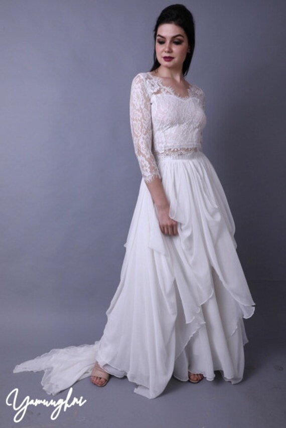 Bridal Separates Lace Top Chiffon Skirt Wedding Dress Etsy