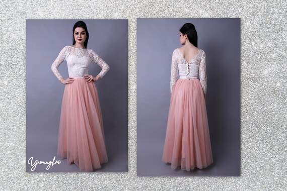 mauve tulle maxi skirt