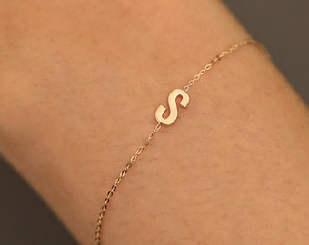 Initial Bracelet, Name Bracelet, 14K Gold Single Letter Initial Bracelet, Monogram Bracelet, 14K Letter Bracelet, 14K Gold Initial Bracelet