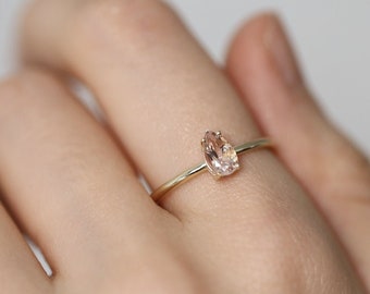 Morganite Solitaire Ring, Pear Shape Morganite Ring, 14K Solid Gold Ring, Teardrop Morganite Solitaire Ring, Minimalist Ring, Gifts for Her