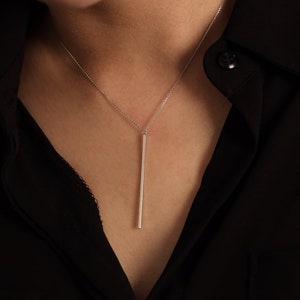 14K Gold Bar Pendant Necklace, Minimalist Layering Necklace, Simple Gold Necklace, 14K Gold Necklace, Valentine&#39;s Gift, Gifts for her