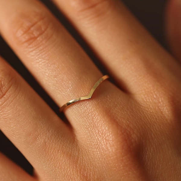 Flat Chevron Ring, Engagement Ring, Guard Ring, Minimalist Ring, 14K Gold 1.20mm Chevron Ring, Stacking Ring, Layering Ring, Stackable Ring