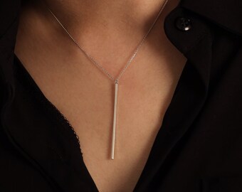 14K Gold Bar Pendant Necklace, Minimalist Layering Necklace, Simple Gold Necklace, 14K Gold Necklace, Valentine's Gift, Gifts for her