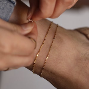 Singapore Chain with Bar Detail, Gold Chain Anklet, 14K Solid Gold Anklet, Simple Chain Anklet, Layering Jewelry