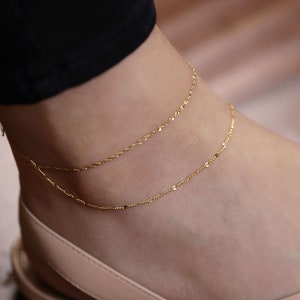 Chain with Diamond Cut Oval Link, Gold Chain Anklet, 14K Solid Gold Anklet, Simple Chain Anklet, Layering Jewelry