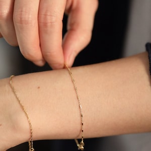 Tube Rolo Chain Bracelet, Gold Chain Bracelet, 14K Solid Gold Bracelet, Simple Chain Bracelet, Layering Jewelry