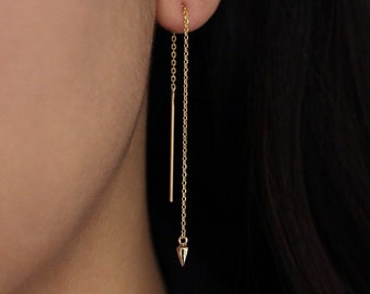 14K Solid Gold Drop Earrings, Dangle Earring, Unique Earring, Dainty Earring, Minimalist Earring, Simple Earring, Gold Earring