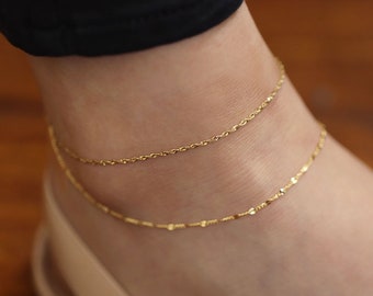 Singapore Chain, Gold Chain Anklet, 14K Solid Gold Anklet, Simple Twist Chain Anklet, Layering Jewelry