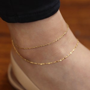 Singapore Chain, Gold Chain Anklet, 14K Solid Gold Anklet, Simple Twist Chain Anklet, Layering Jewelry