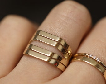 Geometrische brede ringband, 14K massief gouden dikke band, Midi-ring, trouwringband, antieke vintage stijl, open spleetringband
