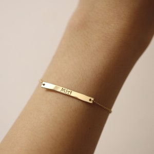 14K Gold Bar Bracelet, Personalized Bar Bracelet, Name Bracelet, Gold Bracelet, Simple Name Bar Bracelet, Layering Jewelry, Free Engraving