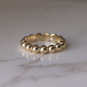 14K Gold Thick Bead Ring, Chunky Bead Band, 4mm Ball Bead Ring, Minimalist 14K Gold Bead Ring, Layering Ring, Stacking Ring