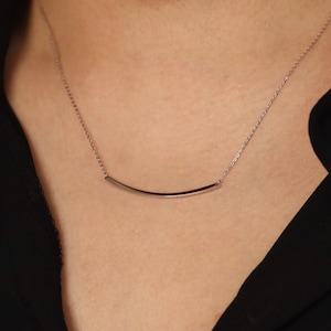 14K Gold Thin Bar Pendant Necklace, Layering Necklace, Simple Gold Curve Necklace, 14K Gold Necklace, Gold Bar Necklace