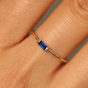 Baguette Blue Sapphire Ring Band, Baguette Sapphire Band, Baguette Ring, 14k Wedding Band, Wedding Ring, Engagement Ring, Anniversary Gift image 1