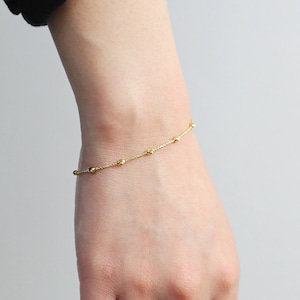 14k Gold Beads by Yard Chain Bracelet, 14K Solid Gold Bracelet, Gold Beads by Yard Bracelet, Layering Bracelet, Minimalist Bracelet image 3