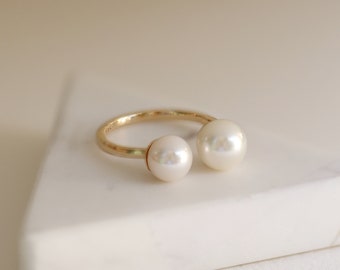 Open Pearl Ring Bridal Ring 14K Solid Gold Fresh Pearl Ring Unique Ring
