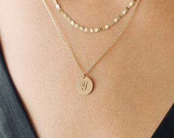 14K Coin Necklace, 14K Initial Coin Necklace, Name Necklace, Initial Necklace, Monogram Necklace, Coin Initial Necklace, Free Engraving