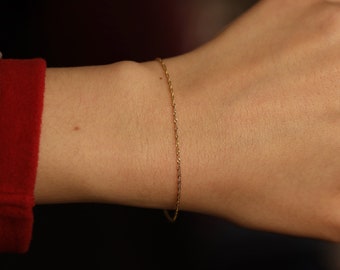 Singapore Chain, Gold Chain Bracelet, 14K Solid Gold Bracelet, Simple Twist Chain Bracelet, Layering Jewelry
