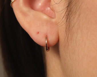 11mm 14K Gold Hoop Earrings, 14K Solid Gold Hoop Earrings, Huggie Hoop Earrings, Solid Gold 11mm Huggie Hoops, Simple Gold Hoop Earrings
