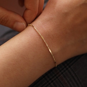 Singapore Chain with Bar Detail, Gold Chain Bracelet, 14K Solid Gold Bracelet, Simple Chain Bracelet, Layering Jewelry