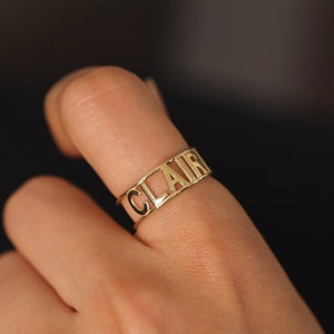 14K Name Ring, Name Double Band, Monogram Double Band Ring, Personalized Name Band, Gold Double Band Ring, Monogram Ring, Personalized Ring image 1