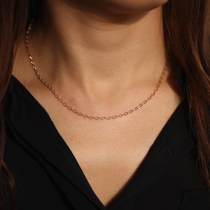 14K Gold Glitter Diamond Shape Chain Necklace, Sparkle Flat Link Chain Gold Necklace, Minimalist Necklace, 14K Solid Gold Chain Necklace