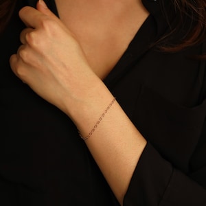 14K Gold Glitter Diamond Shape Chain Bracelet, 14K Single Glitter Chain Bracelet, Flat Link Diamond Shaped Chain Gold Bracelet
