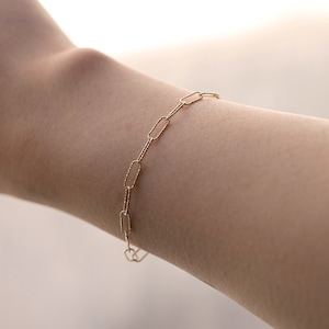 Mini Glitter Paper Clip Bracelet, 9mm Thin Paper Clip Bracelet, 14K Dainty Paper Clip Link Chain Bracelet, Adjustable Chain Link Bracelet