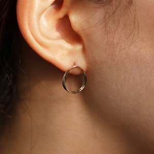 Circle Studs, Circle Earrings, Twist Open Circle Stud Earrings, 14K Solid Gold Circle Earrings, 14K Gold Studs, Minimalist Earrings for Pair