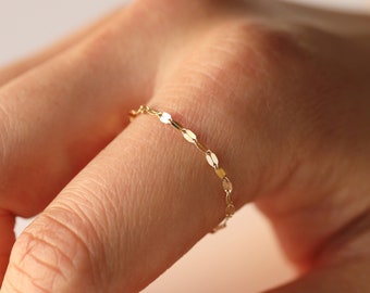 Glitter Chain Ring, Minimalist Ring, Mirror Chain Link Ring, 14K Solid Gold Ring, Simple Chain Ring, Stackable Ring, Layering Ring