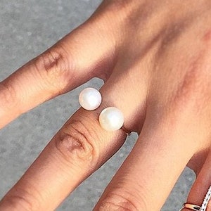 Open Pearl Ring Bridal Ring 14K Solid Gold Fresh Pearl Ring Unique Ring image 7