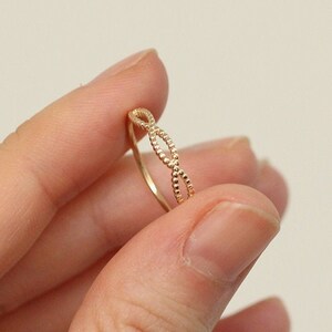 14K Solid Gold Bead Ring Twist Bead Ring Infinity Ring Minimalist Ring Stacking Ring Unique Ring Dainty Ring