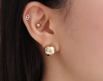 Orecchini a cerchio con sfere rotonde in oro 14 carati / Orecchini a cerchio circolari audaci / Orecchini a cerchio con perline spesse / Orecchini a cerchio semplici in oro / 2 pezzi