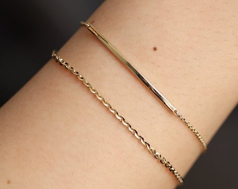 Pulsera de barra, pulsera de barra fina de oro, pulsera de oro macizo de 14 quilates, pulsera minimalista sencilla, joyería en capas, regalos para ella