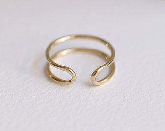 Double Band Open Ring, 14k Solid Gold Ring, Simple Open Ring, Wedding Engagement Band, Unique Minimalist Double Band Ring, Gifts for Her