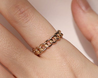 Gouden ring, 14k massief gouden ring, gouden kettingvormige ringen, 14K massief gouden kettingring, kettingschakelring, eeuwigheid kettingring