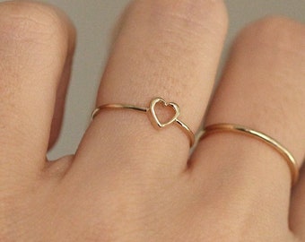 Hartjesring, 14K Solid Gold Open Heart Ring, 14K Trouwring, Verlovingsring, Minimalistische Ring, 14K Solid Gold Ring, Promise Ring, Love Ring