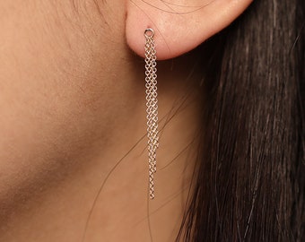 14K Solid Gold Chain Drop Earrings, Dangle Earring, Unique Drop Earrings, Simple Earrings, Gold Chain Earrings, For a Pair
