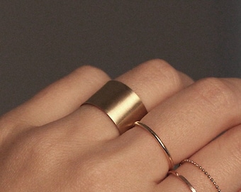 12mm Flat Band, 14K Gold Flat Band, Flat Wedding Band, Minimalist Flat Ring, Stackable Band, Stacking Ring, Matte Finish or High-Polished