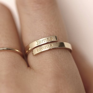 Name Ring, Initial Ring, Personalized Ring, Bypass Ring, Flat Twist Ring Band, Personalized Engraving Flat Ring, Wedding Ring, 14k Gold Ring