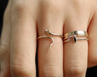 Snake Ring, Tsavorite Eye Snake Ring, Ruby Eye Snake Ring, 14k Gold Snake Ring, Gold Ring, Serpent Ring, Stackable Rings, Gift for her