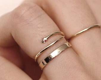 Snake Band, Tsavorite Eye Snake Ring, Ruby Eye Snake Ring, 14k Gold Snake Ring, Gold Ring, Serpent Ring, Stackable Rings, Gifts for her