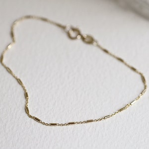 Tube Rolo Chain Anklet, Gold Chain Anklet, 14K Solid Gold Anklet, Simple Chain Anklet, Layering Jewelry