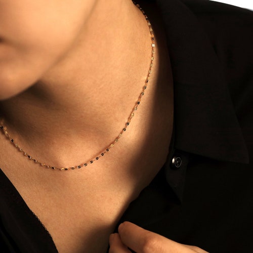 14K Gold Glitter shops Chain Necklace, Flat Link Chain Gold Necklace, Sparkle Chain Necklace, Minimalist Necklace, 14K Solid Gold Chain Necklace