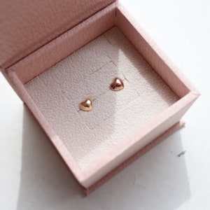 14K Heart Stud Earrings, Heart Studs, Heart Earrings, Dainty Heart Shaped Stud Earrings, Love Heart Earrings, Tiny Gold Earrings for Pair image 3