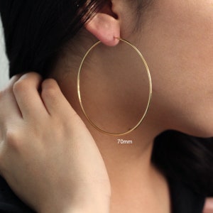 14K Solid Gold Hoop Earrings / Hoop Earrings / 20mm 25mm 45mm 50mm 60mm 70mm Hoops / Shiny Gold Hoops / Simple Gold Hoop Earrings / For Pair