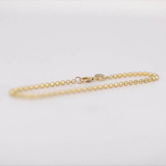 14K Solid Gold Ball Chain Bracelet 2mm 