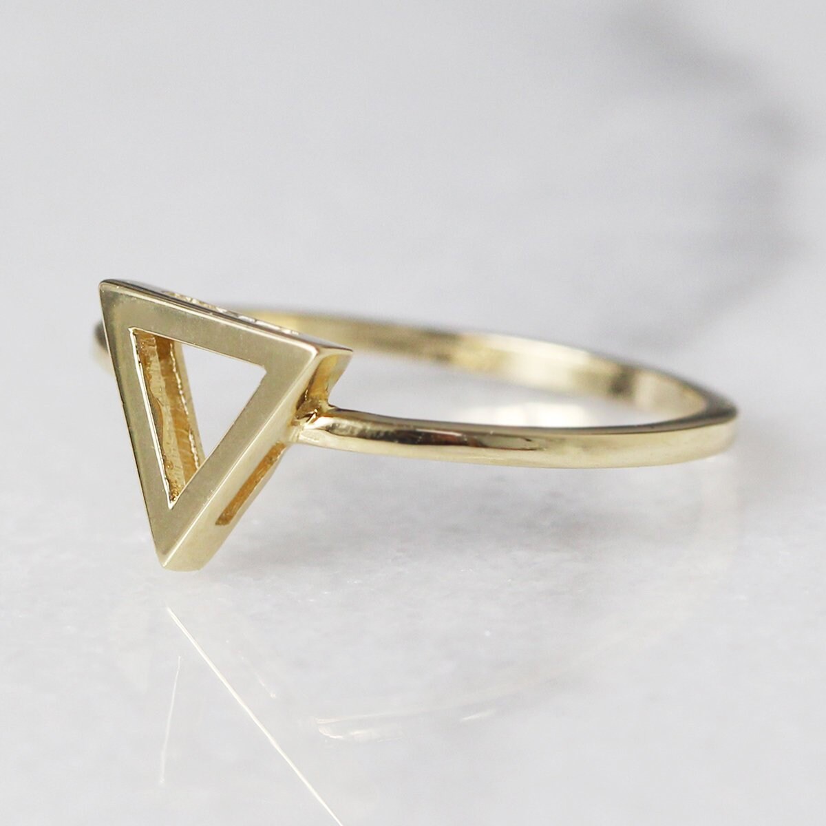14k Gold Triangle Ring Triangle Ring Triangle Solid Gold Etsy